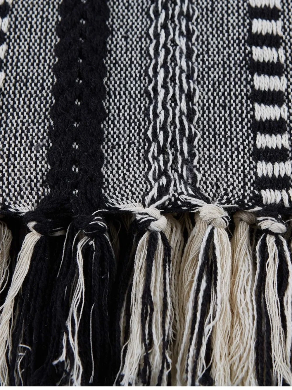 Black & Cream Woven Fringe Throw Blanket